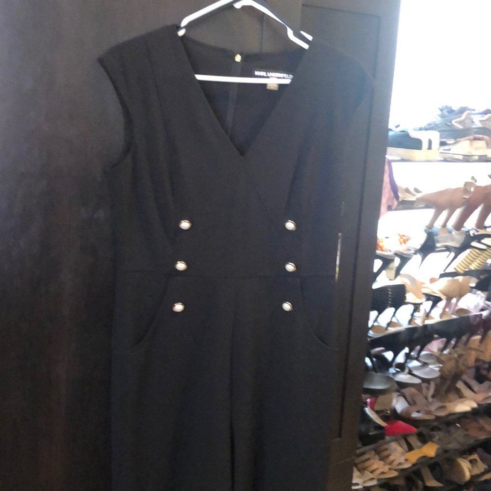 Black Karl Lagerfeld wide pant jumpsuit.